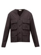Matchesfashion.com Lemaire - Collarless Four-pocket Cotton-poplin Jacket - Mens - Dark Grey