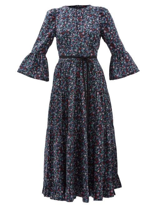 Cefinn - Cordelia Floral-print Twill Dress - Womens - Blue Multi