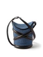 Alexander Mcqueen - The Curve Small Denim And Leather Bucket Bag - Womens - Denim Multi
