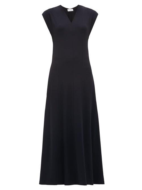 Matchesfashion.com Raey - V-neck Cap-sleeve Crepe-jersey Dress - Womens - Navy