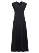 Matchesfashion.com Raey - V-neck Cap-sleeve Crepe-jersey Dress - Womens - Navy