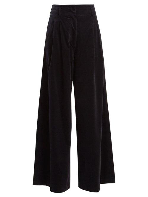 Matchesfashion.com Vanessa Bruno - Heaston Wide Leg Stretch Cotton Corduroy Trousers - Womens - Navy