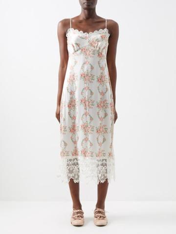 Simone Rocha - Lace-trimmed Floral-print Satin Slip Dress - Womens - Cream Multi