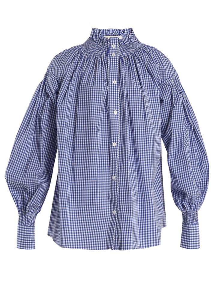 Teija Gingham Smocked Cotton Shirt