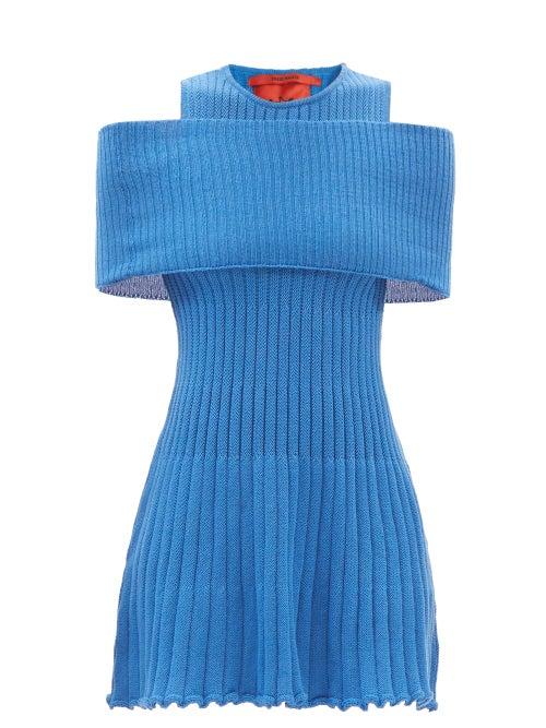 Thebe Magugu - Stole Cold-shoulder Ribbed-wool Mini Dress - Womens - Blue