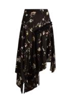 Matchesfashion.com Preen Line - Amejila Floral Print Lace Trim Asymmetric Skirt - Womens - Black Multi
