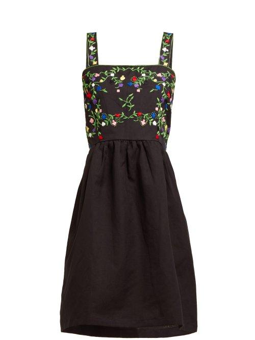 Matchesfashion.com Muzungu Sisters - Marigold Embroidered Cotton Blend Dress - Womens - Black Multi