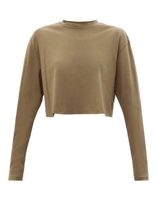 Wardrobe.nyc Wardrobe. Nyc - Cropped Cotton-jersey Long-sleeved T-shirt - Womens - Khaki
