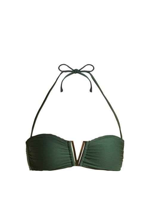 Matchesfashion.com Heidi Klein - Polynesia V Bar Ribbed Bikini Top - Womens - Dark Green