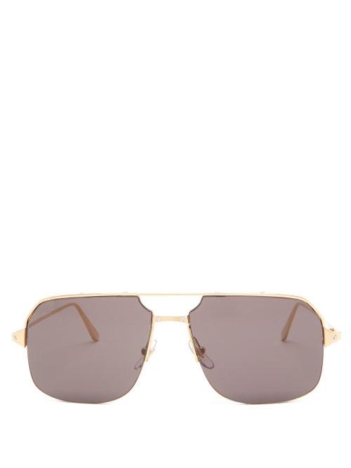 Matchesfashion.com Cartier Eyewear - Bronze Aviator Metal Sunglasses - Mens - Grey