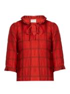 Matchesfashion.com Cecilie Copenhagen - Tie Neck Cotton And Linen Blend Checked Top - Womens - Red