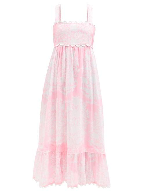 Juliet Dunn - Floral-print Cotton-voile Midi Dress - Womens - Pink White