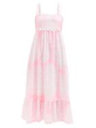 Juliet Dunn - Floral-print Cotton-voile Midi Dress - Womens - Pink White