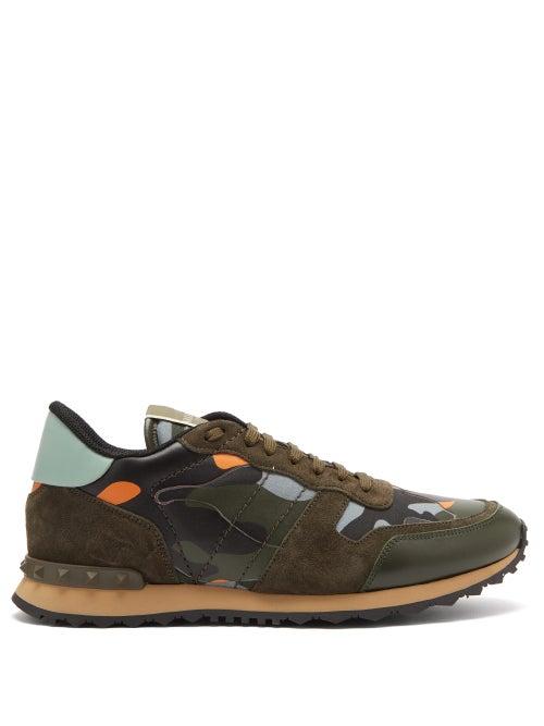Matchesfashion.com Valentino Garavani - Rockrunner Camo-print Canvas And Suede Trainers - Mens - Orange Multi
