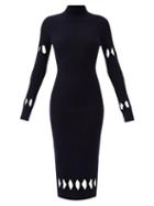 Matchesfashion.com Victoria Beckham - Diamond-cutout Roll-neck Wool-blend Sweater Dress - Womens - Navy