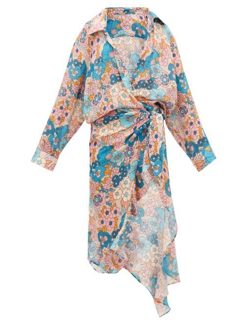 Matchesfashion.com Dodo Bar Or - Vivi Floral-print Waterfall-wrap Cotton Dress - Womens - Cream Print