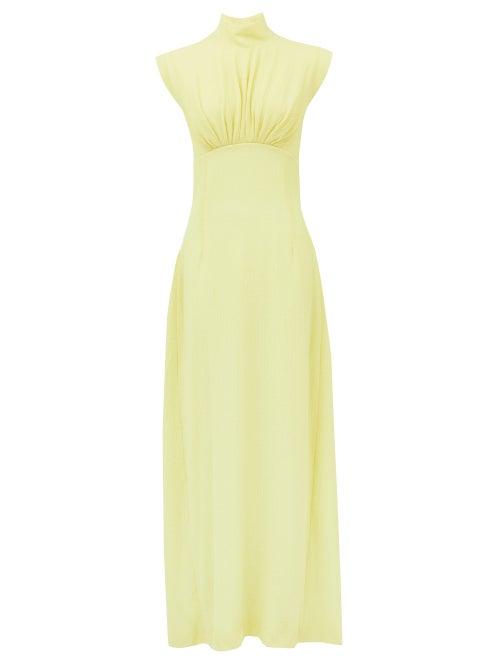 Matchesfashion.com Emilia Wickstead - Everly Gathered Seersucker Dress - Womens - Light Yellow