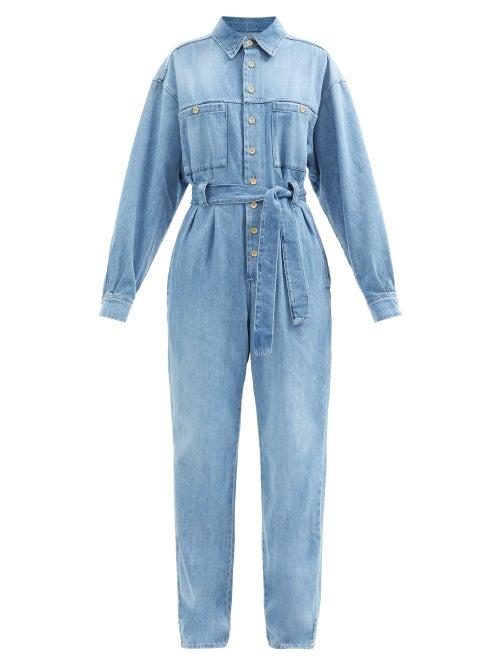 Made In Tomboy - Gaya Cotton-denim Jumpsuit - Womens - Light Blue