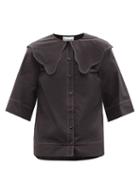 Ladies Rtw Ganni - Chelsea-collar Organic Cotton-poplin Blouse - Womens - Black