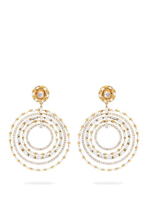 Matchesfashion.com Rosantica By Michela Panero - Vinile Crystal Embellished Clip On Hoop Earrings - Womens - Crystal