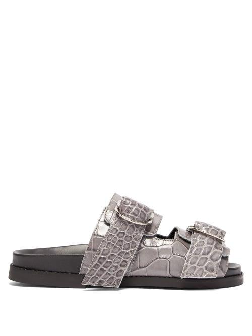 Matchesfashion.com Ganni - Double Strap Leather Slides - Womens - Grey