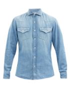 Matchesfashion.com Brunello Cucinelli - Snap-button Washed-denim Cotton Shirt - Mens - Blue