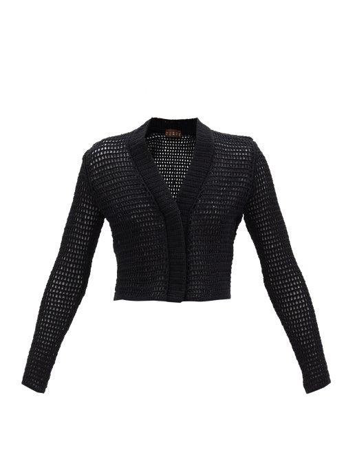 Albus Lumen - V-neck Cotton-crochet Cardigan - Womens - Black