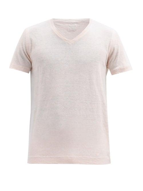 Matchesfashion.com 120% Lino - V-neck Linen-jersey T-shirt - Mens - Pink