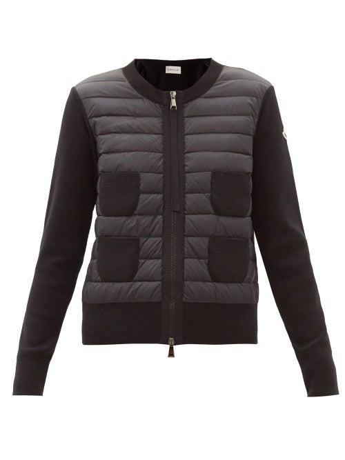 Matchesfashion.com Moncler - Tricot Patch-pocket Down-panelled Wool Cardigan - Womens - Black
