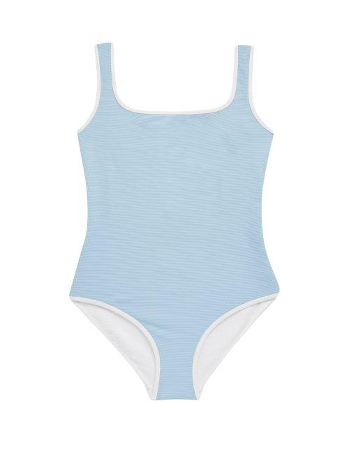 Matchesfashion.com Cossie + Co - The Poppy Reversible Honeycomb-effect Swimsuit - Womens - Blue White