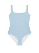 Matchesfashion.com Cossie + Co - The Poppy Reversible Honeycomb-effect Swimsuit - Womens - Blue White