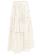 Zimmermann - Andie Patchwork Voile And Lace Midi Skirt - Womens - Ivory