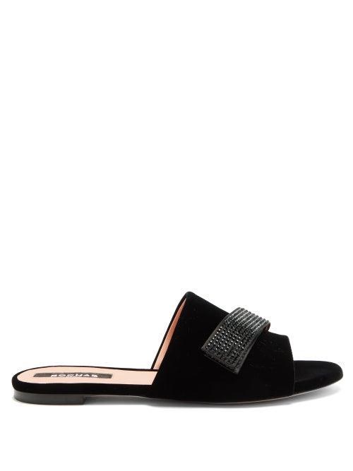 Matchesfashion.com Rochas - Stud-appliqu Velvet Slides - Womens - Black