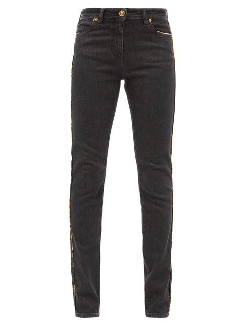 Ladies Rtw Versace - Renaissance-piped Slim-leg Jeans - Womens - Black