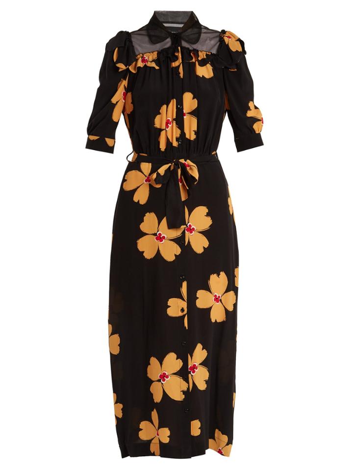 Simone Rocha Floral Print Tie-waist Crepe De Chine Shirtdress
