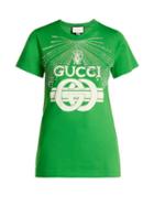 Matchesfashion.com Gucci - Crystal Embellished Logo Print Cotton T Shirt - Womens - Green