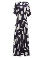 Matchesfashion.com Odyssee - Open-back Geometric-print Crepe Maxi Dress - Womens - Black Print