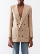 Saint Laurent - Exaggerated-shoulder Gabardine Blazer - Womens - Beige