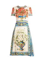 Dolce & Gabbana Majolica-print Short-sleeved Charmeuse Midi Dress