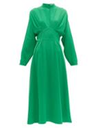 Matchesfashion.com Emilia Wickstead - Autumn Pleated High Neck Crepe Midi Dress - Womens - Green