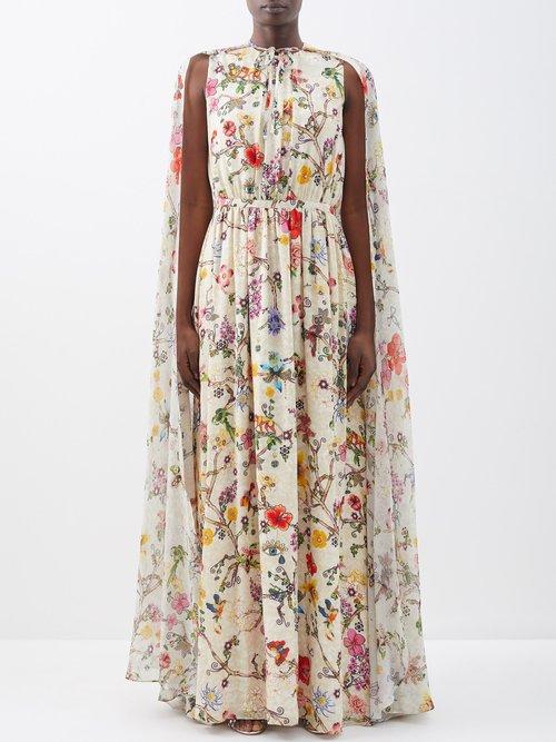Mary Katrantzou - Haywards Floral-print Silk Cape - Womens - Ivory Multi
