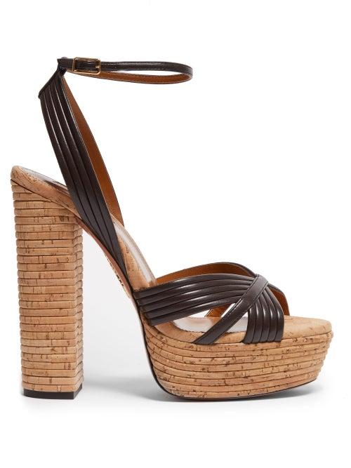 Matchesfashion.com Aquazzura - Sundance Plateau 140 Leather & Wood Heeled Sandals - Womens - Brown