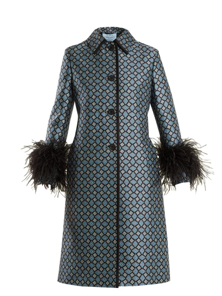 Prada Feather-trimmed Wool-blend Coat