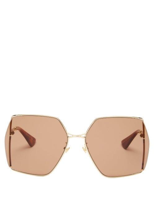 Ladies Accessories Gucci - Oversized Square Metal Sunglasses - Womens - Gold