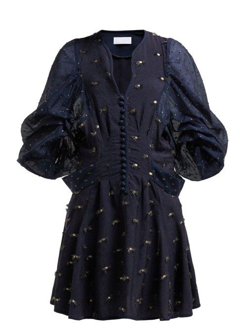 Matchesfashion.com Mame Kurogouchi - Sarasa Jacquard Dress - Womens - Navy Multi