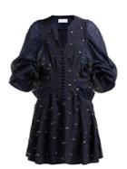 Matchesfashion.com Mame Kurogouchi - Sarasa Jacquard Dress - Womens - Navy Multi