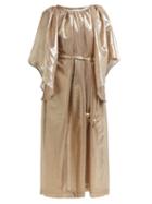 Matchesfashion.com Lisa Marie Fernandez - Angel Sleeve Belted Cotton Blend Dress - Womens - Gold Multi