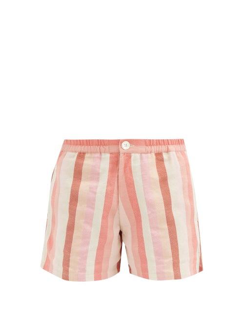 Matchesfashion.com Marrakshi Life - Striped Cotton-blend Shorts - Womens - Pink Stripe