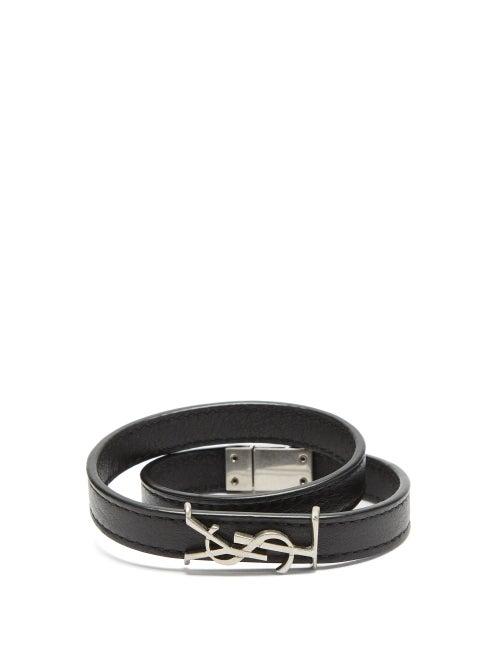 Matchesfashion.com Saint Laurent - Ysl-plaque Leather Wrap Bracelet - Mens - Black