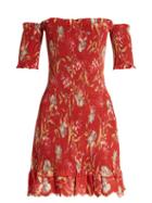 Matchesfashion.com Zimmermann - Corsair Iris Shirred Linen And Cotton Blend Dress - Womens - Red Multi